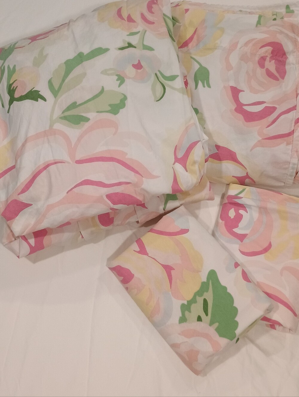 Vintage Pottery Barn Queen Sheet Set  4 Piece  Large Pink Rose Floral Excellent